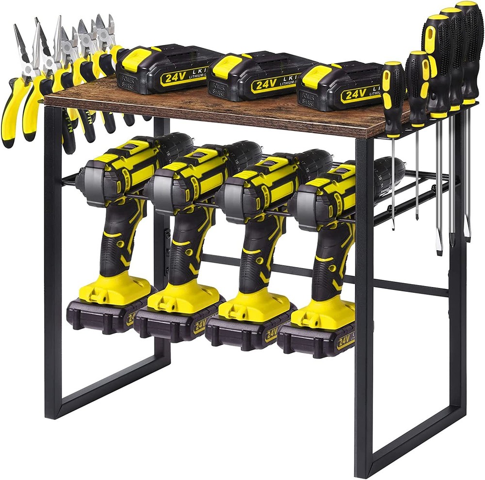 Wall Mounted Power Tool Organizer w/ 4 Drill Holders Cordless Tool Utility Rack