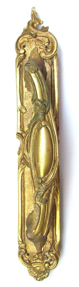 Antique Victorian Rococo Brass Door Pull Handles x 3