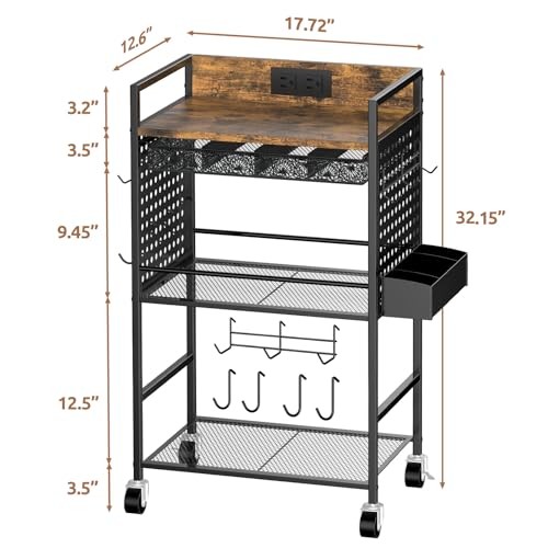Compact Coffee Bar Cabinet with Power Outlet, Lockable Wheels, and Storage