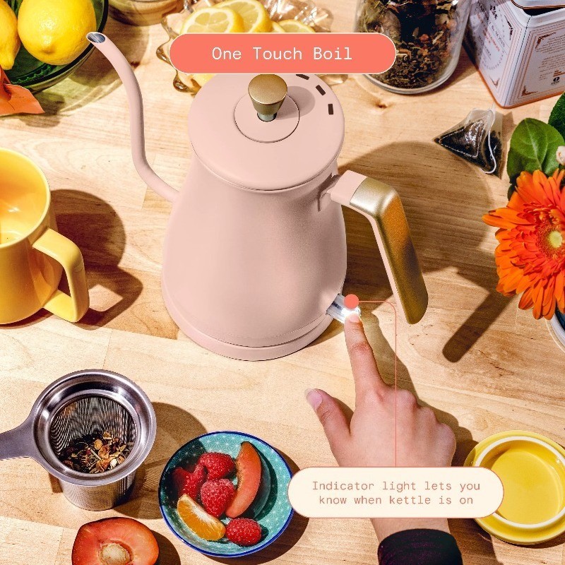 1-Liter Electric Gooseneck Kettle 1200 W, Rose by Drew Barrymore