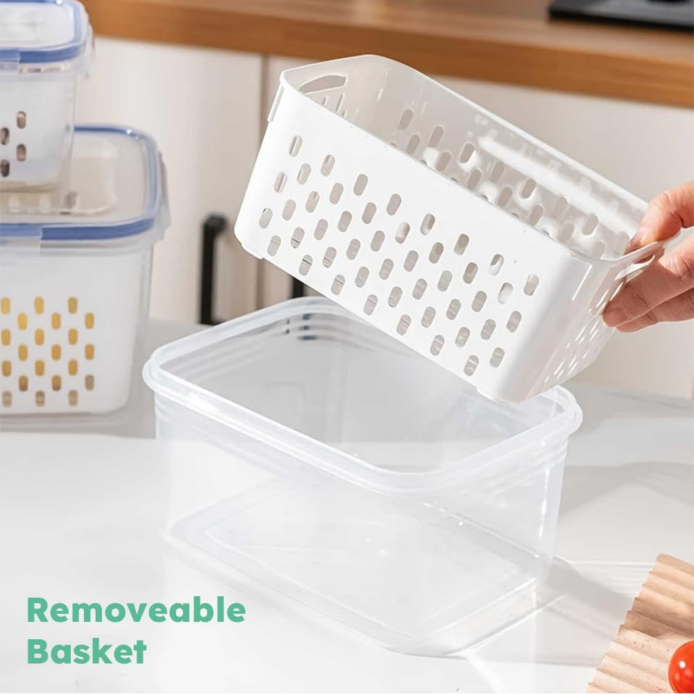 2 Pack Fruit Storage Containers for Fridge with Removable Colanders, Dishwasher