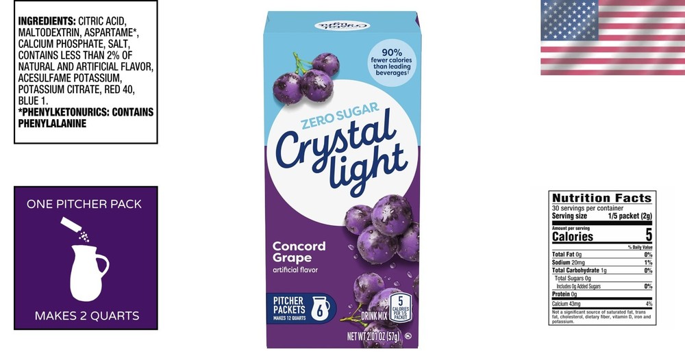 Concord Grape Drink Mix - 6 Zero Sugar Pitcher Packets for Refreshing Hydration