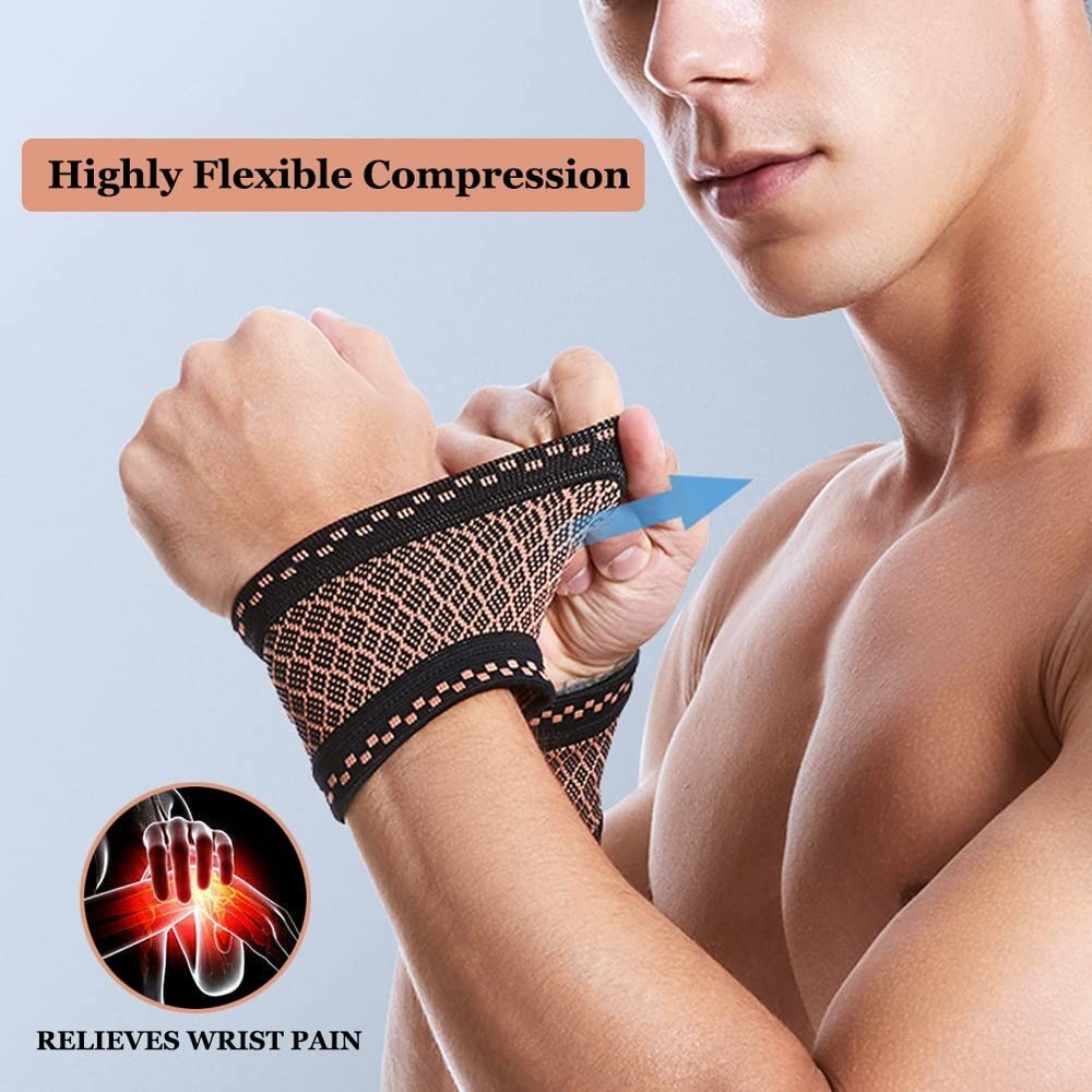 Copper Wrist Compression Brace (2Pcs), Elastic Support Sleeve Small