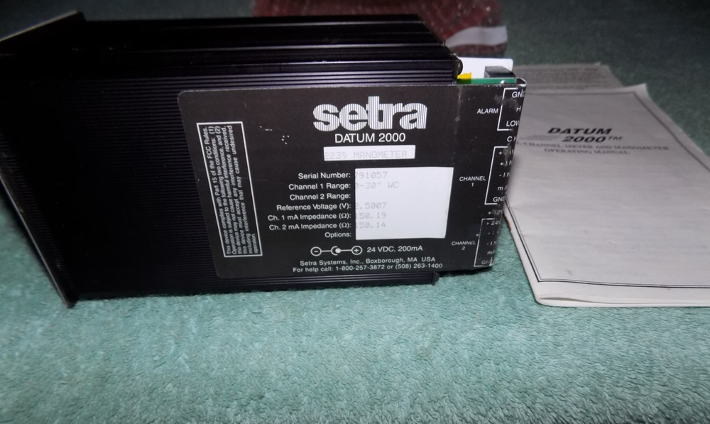 New Setra Systems Datum 2000 Dual Channel Meter & Manometer 0-30" WC