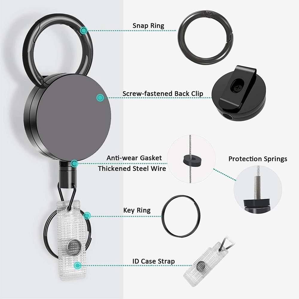 1Pcs Retractable Heavy Duty Pull Ring Key Chain Recoil Keyring Wire Rope Holder