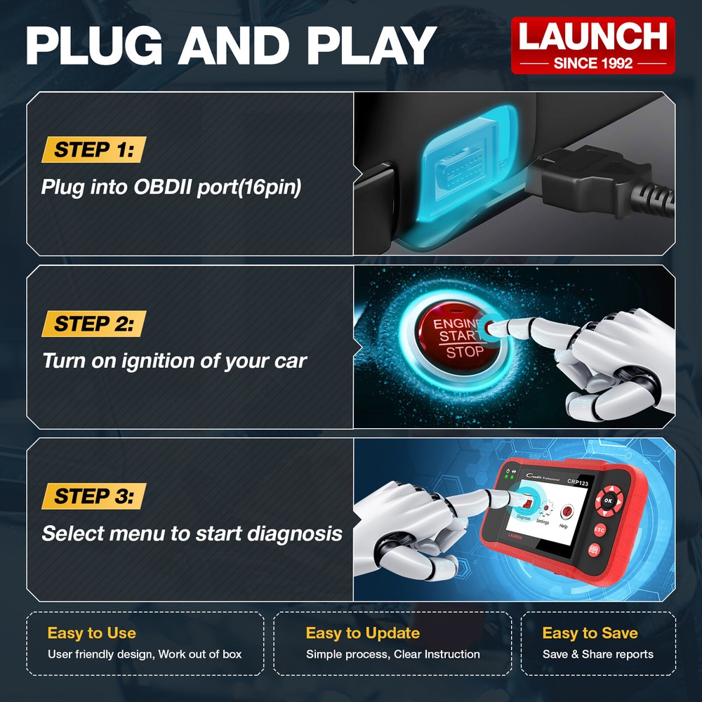 LAUNCH CRP123 Car OBD2 Scanner Diagnostic Scan Tool ABS SRS Engine Code Reader