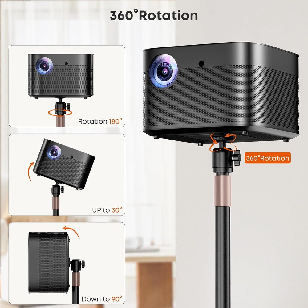 Universal Projector Stand – Height Adjustable Floor Stand with 360° Rotating Bal