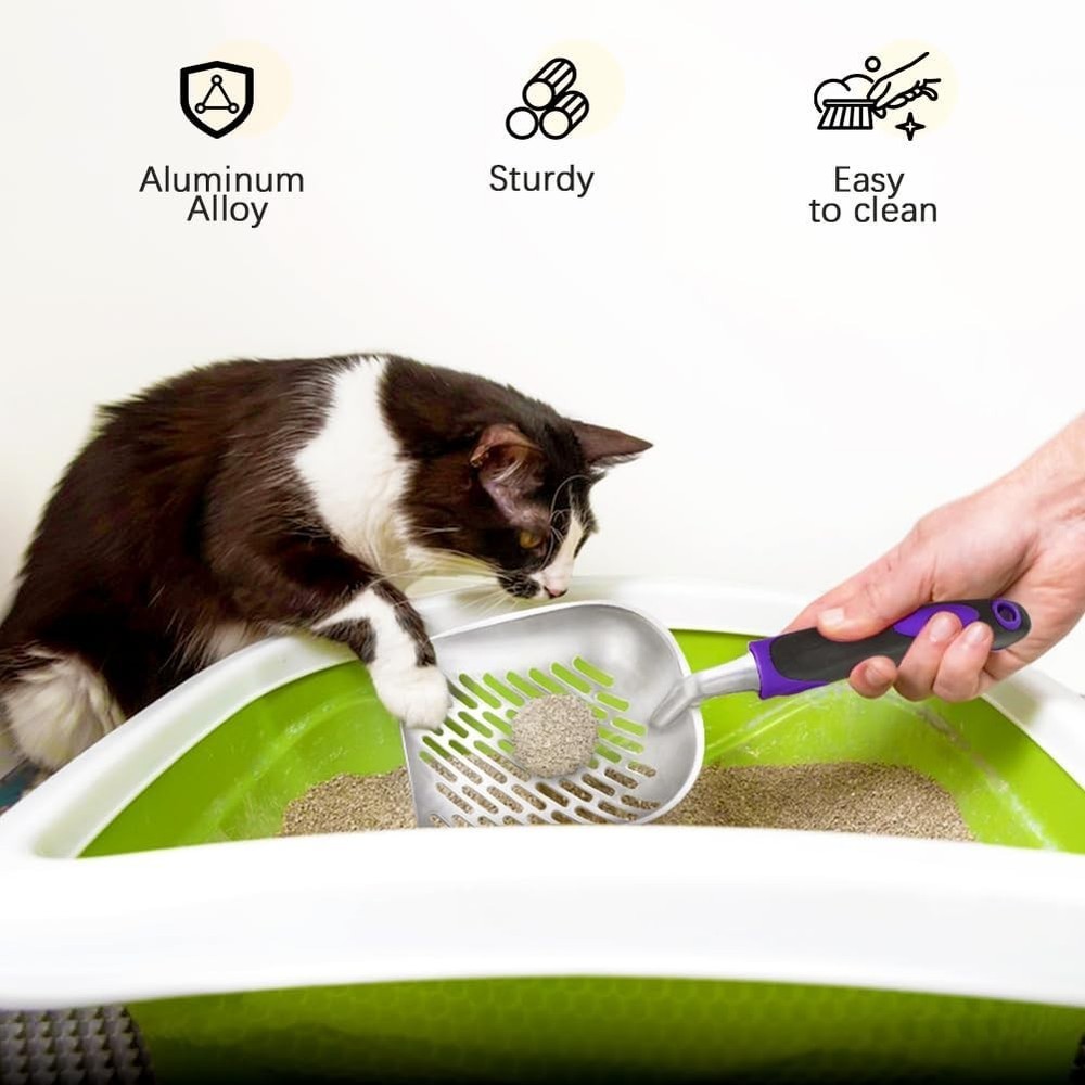 Efficient Cat Litter Scooper - Durable Metal with Hook for Easy Storage, Purple