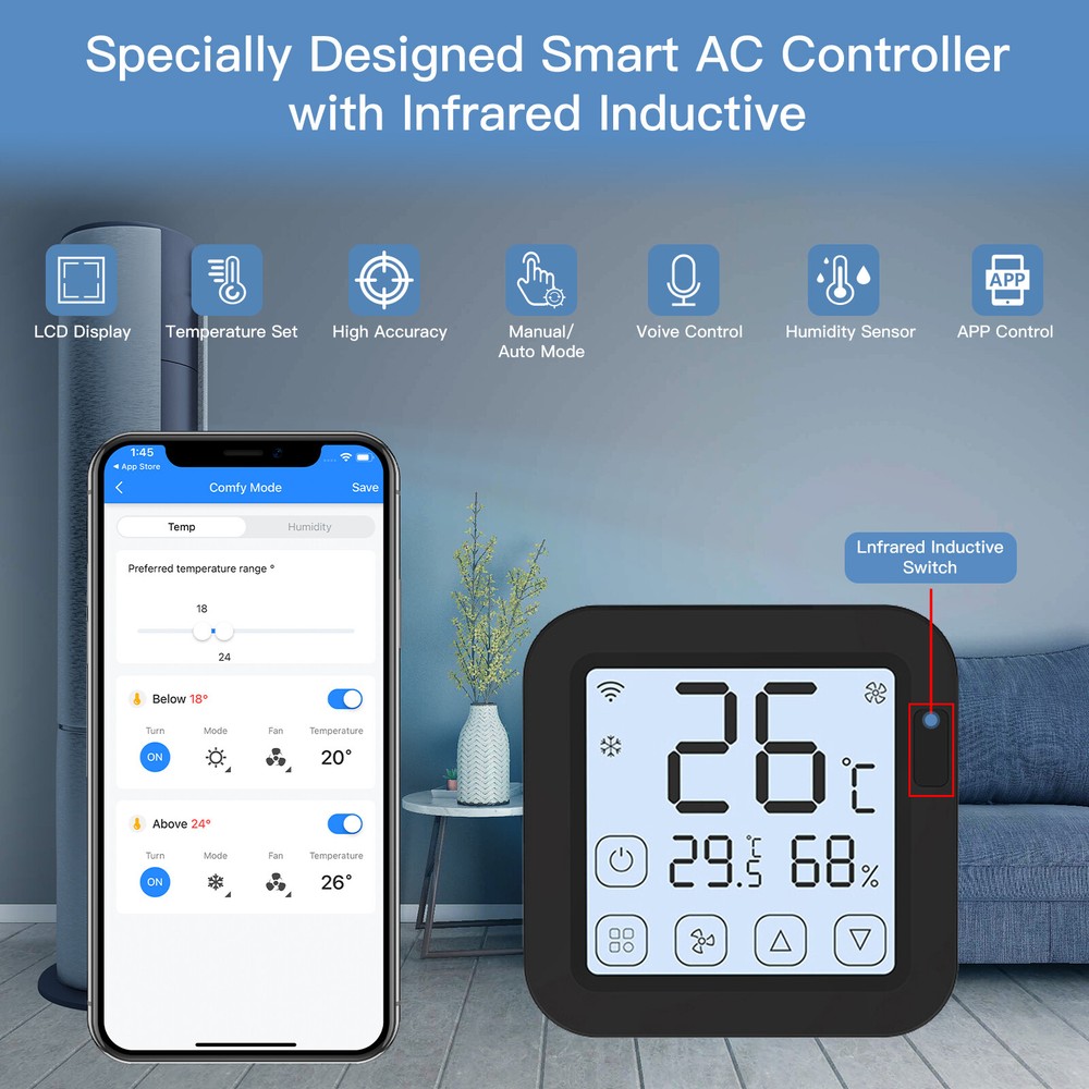MOES WiFi IR Smart AC Remote Controller LCD Touch Screen Built-in Thermometer