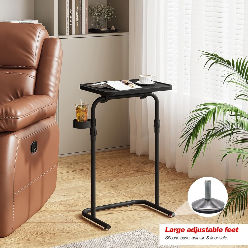 C Shaped End Table W/ Tiltable Surface Adjustable Height Side Table Slide Under