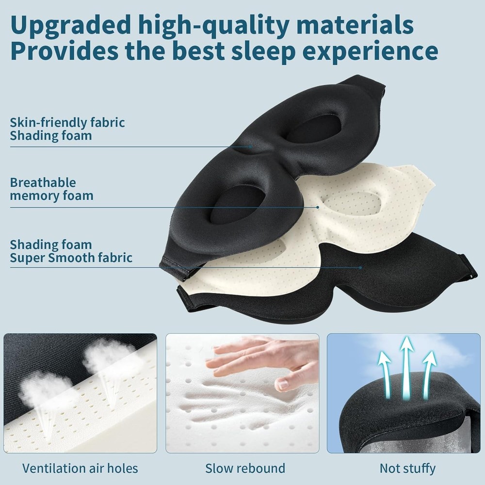 ZGGCD Sleep Mask for Side Sleeper, Light Blocking Sleeping Eye Black
