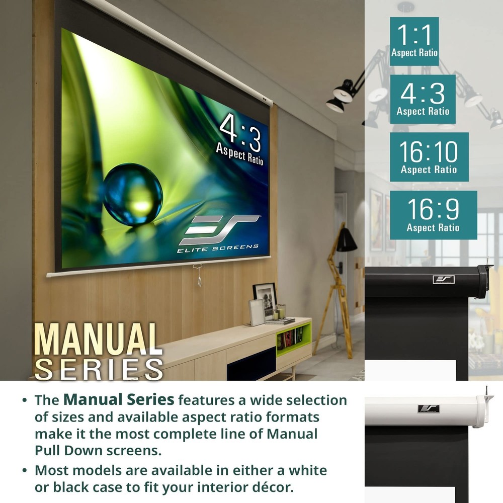 Elite Screens Manual Series, 84-INCH 16:9, Pull Down Manual Projector Screen ...