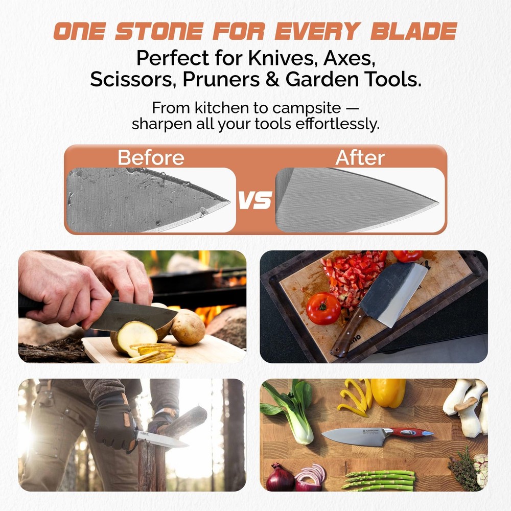 Axe Sharpener | Multipurpose Whetstone 3 Piece Kit Orange/White, Orange/White