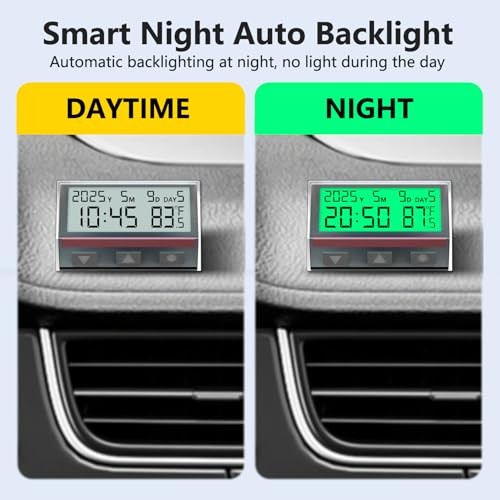 Smart Car Dashboard Clock with Auto Night Backlight, Solar-Powered,