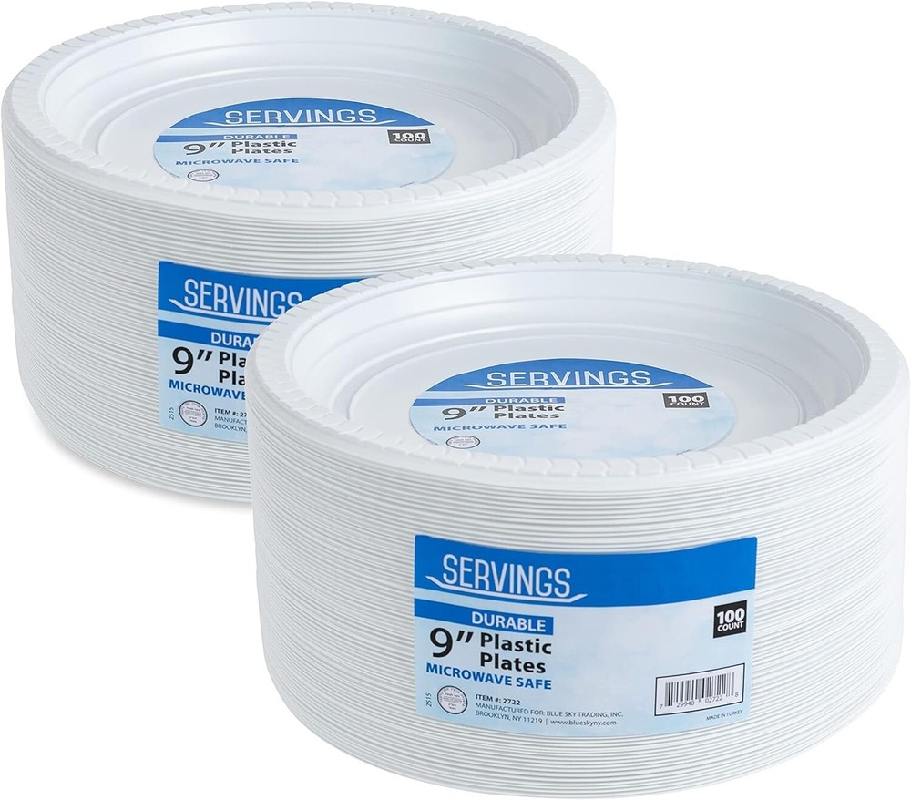 9 inch Round Disposable Plastic White Plates (400 Plates Per Case)