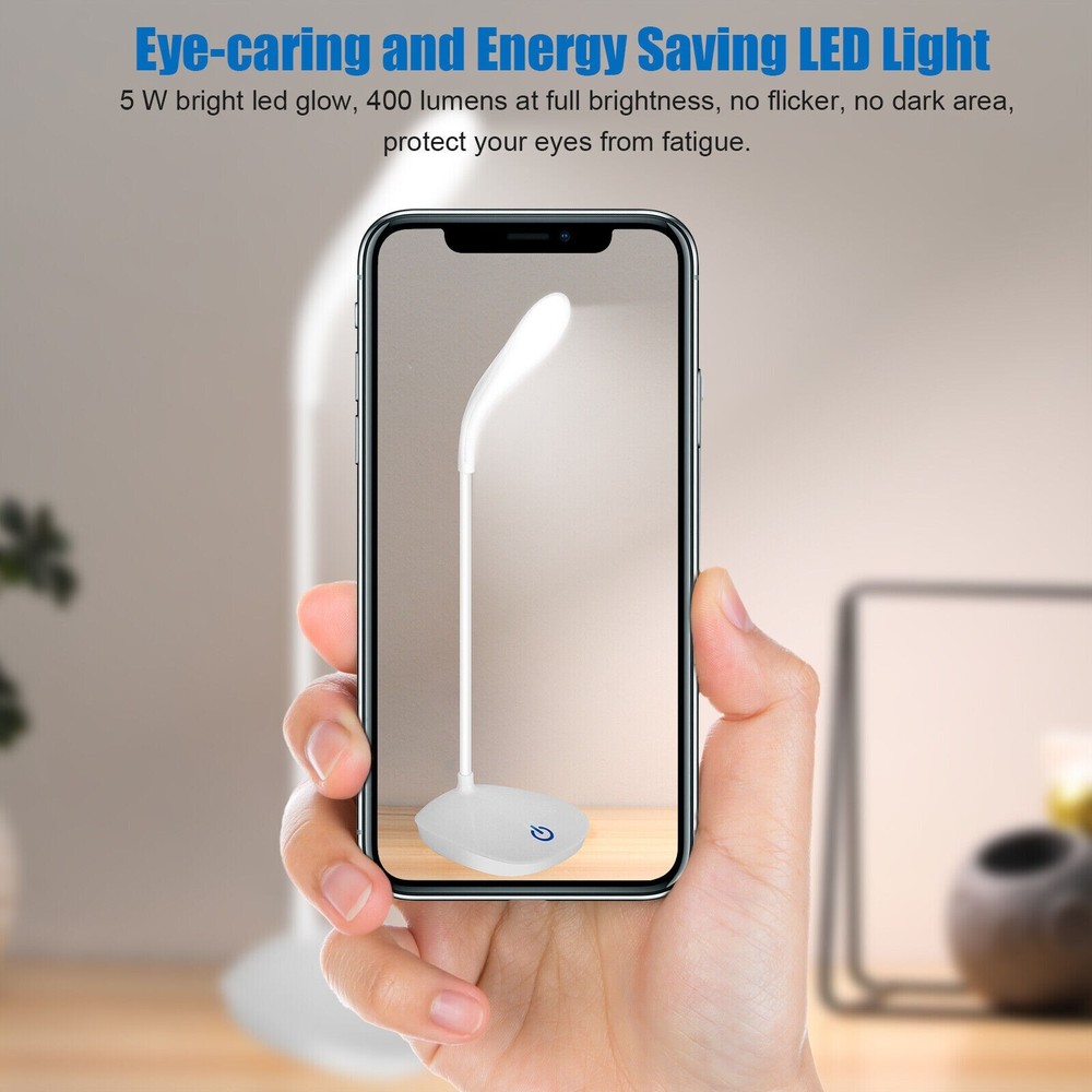 USB LED Desk Light Dimmable Bedside Reading Lamp Rechargeable Touch Control US