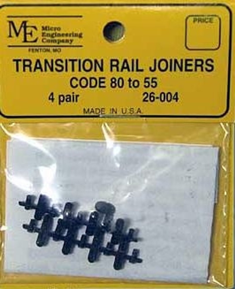 Micro Engineering ~ HO Scale Plastic Transition Rail Joiners Code 80-55 ~ 26-004