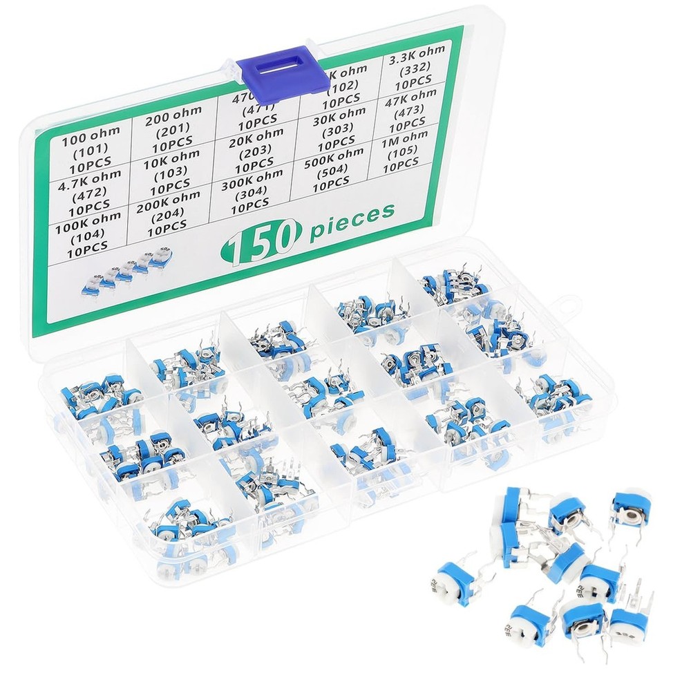 15 Values 150 pcs 100 Ohm- 2M Ohm Variable Resistor 6mm Potentiometer Assortm...