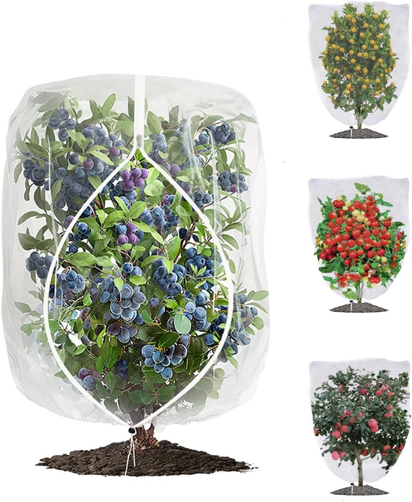 4 Pack Fruit Tree Netting with Zipper & Drawstring, 2.6 X 3.2 Ft Reusable Bluebe