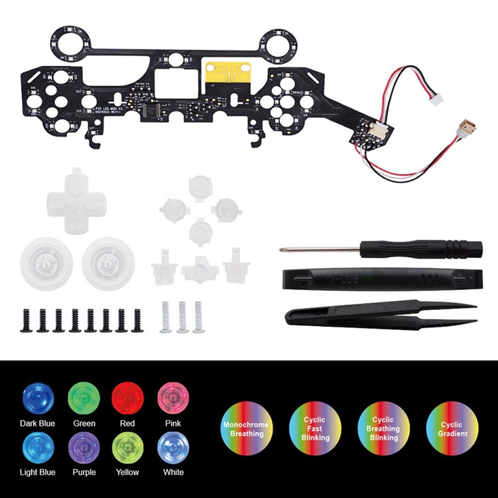 8 Colors Luminated DIY Light Panel Board Thumbsticks LED Kit For PS5 Controller
