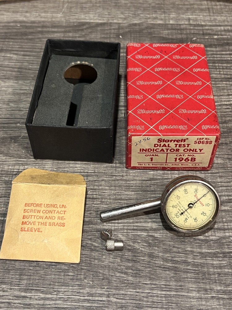 Starrett No. 196B Dial Indicator with extra tips and Original Box