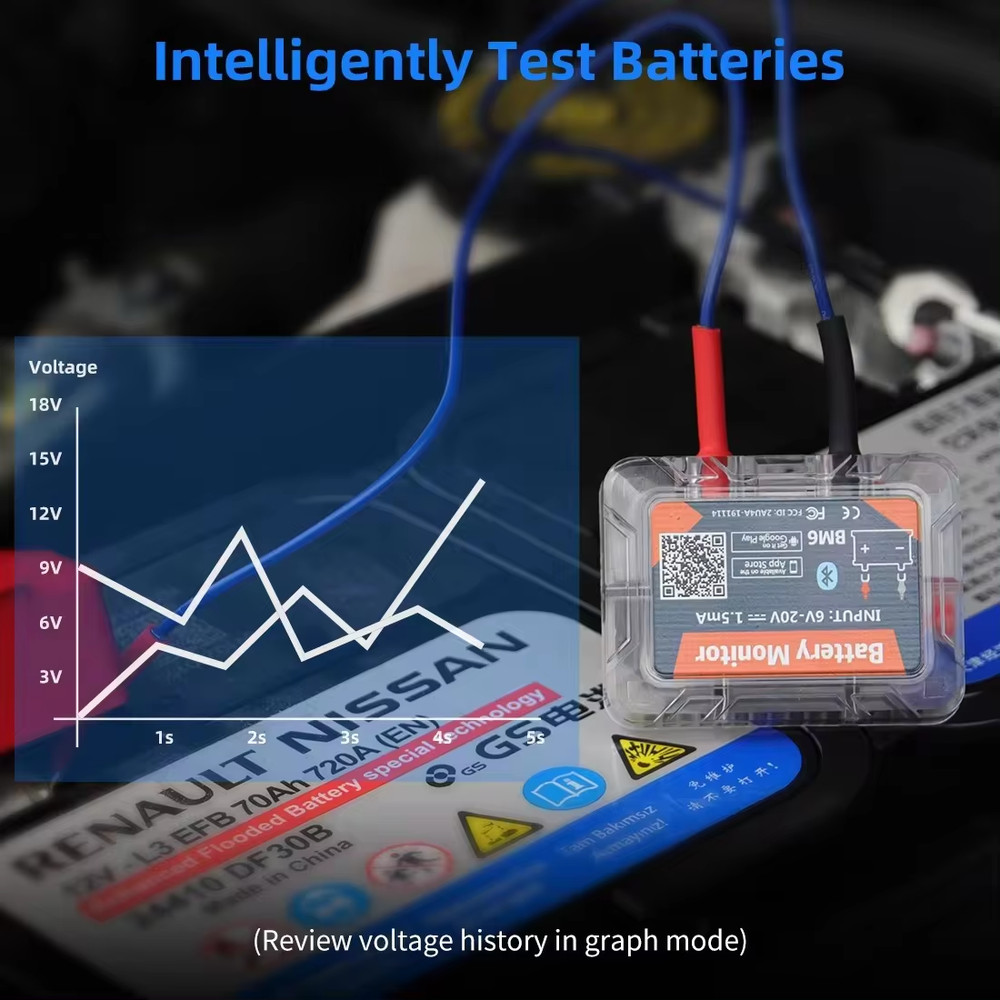 QUICKLYNKS 12V Car Bluetooth Battery Load Tester Cranking Charging Analyzer APP