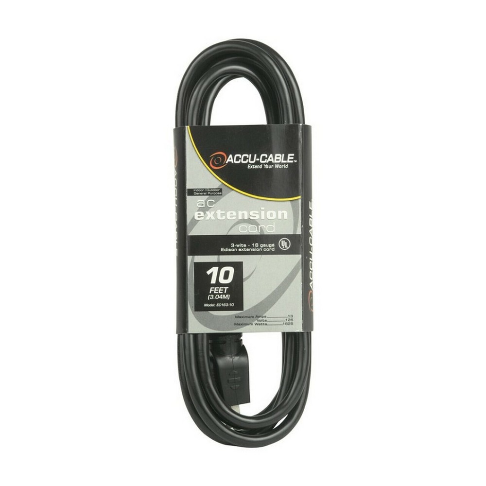 Accu-Cable Edison Extension Cable 16AWG Black - 10 ft