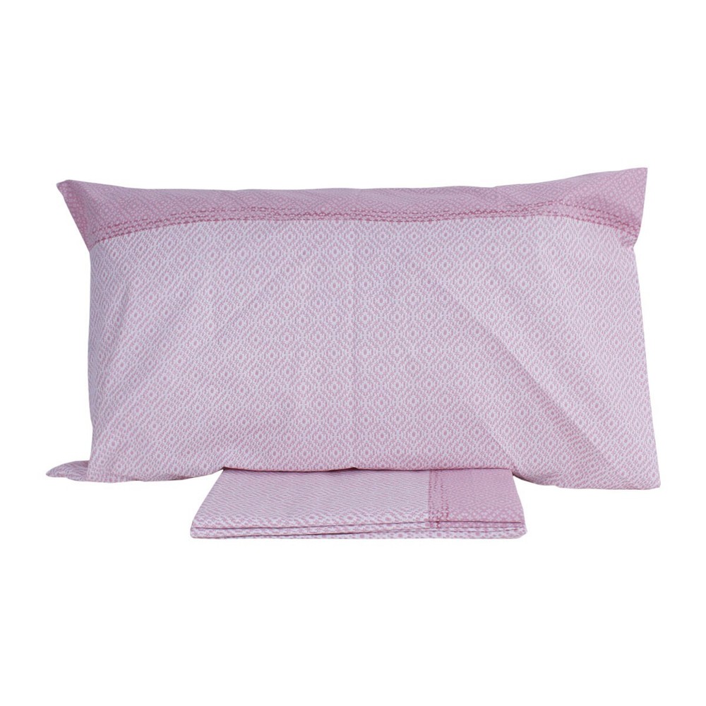 Cotton Bed Sheet Set 1 Square Single Geometric Pattern Pillowcase Pink