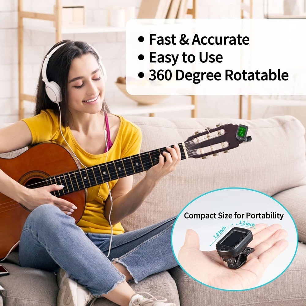Precision Clip-On Guitar Tuner with 360-Degree Rotatable Screen - Lightweight