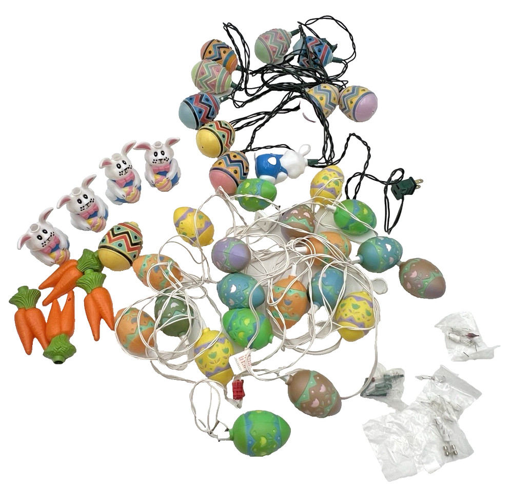 (3) EASTER STRING LIGHTS W/PLASTIC EGG, RABBIT, CARROT COVERS & EXTRAS