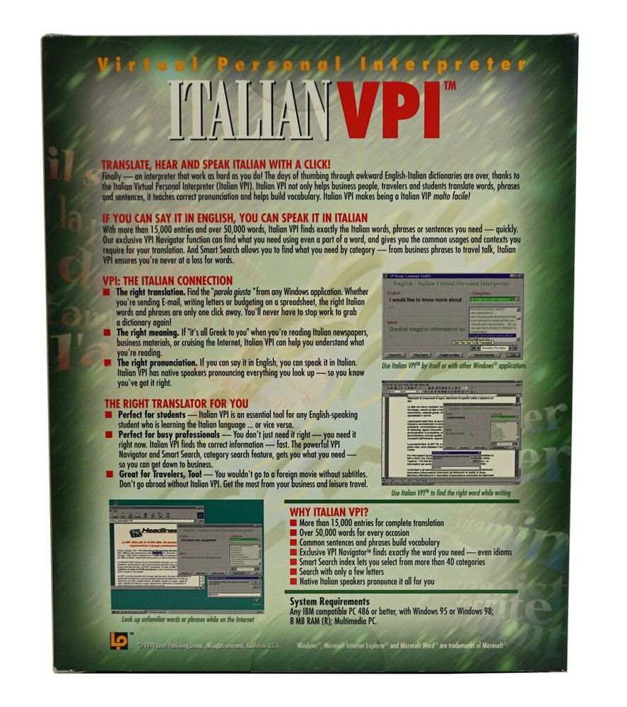 Learn to Speak Italian Language VPI CD-Rom Software - Translate, Hear and Speak