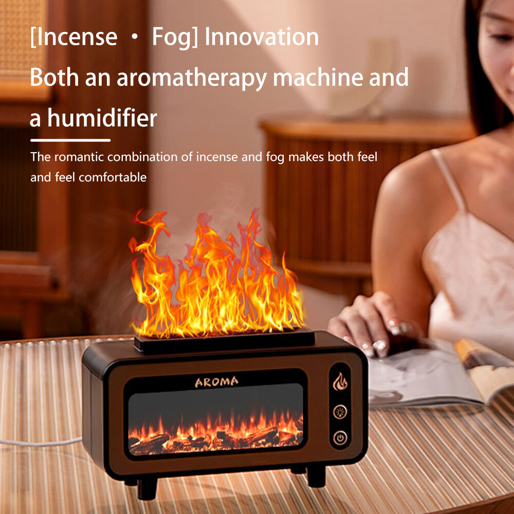 Fireplace Flame Humidifier Colorful Light Flame Essential Oil Diffuser Mute Work