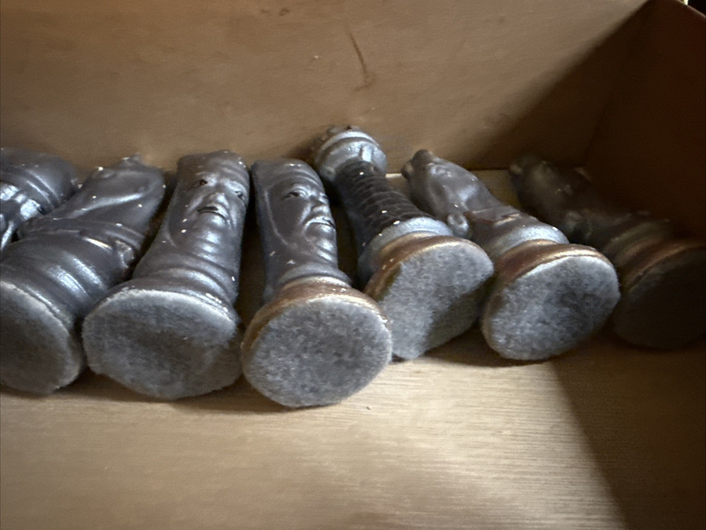 VTG Ceramic Medieval Chess Piece Set Silver Gold DEFECTS & 1 PC BROKEN mcf