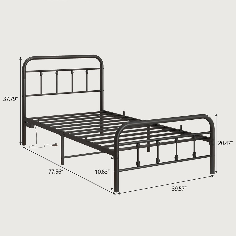 Twin Size Bed Frame with Headboard,Platform Bed with Charging Station and LED...