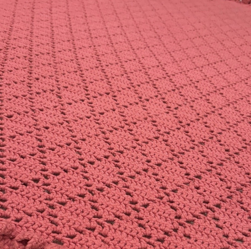 Handmade Pink Crochet Blanket/ Throw 50"x60"