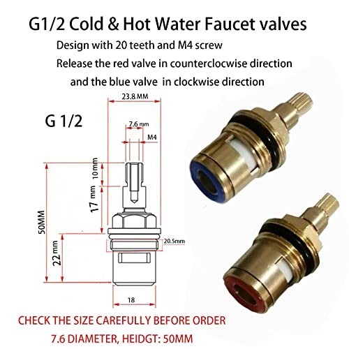 Ceramic Disc Faucet Valve Replacement G1/2" - 2 Pack for Kitchen & Bathroom