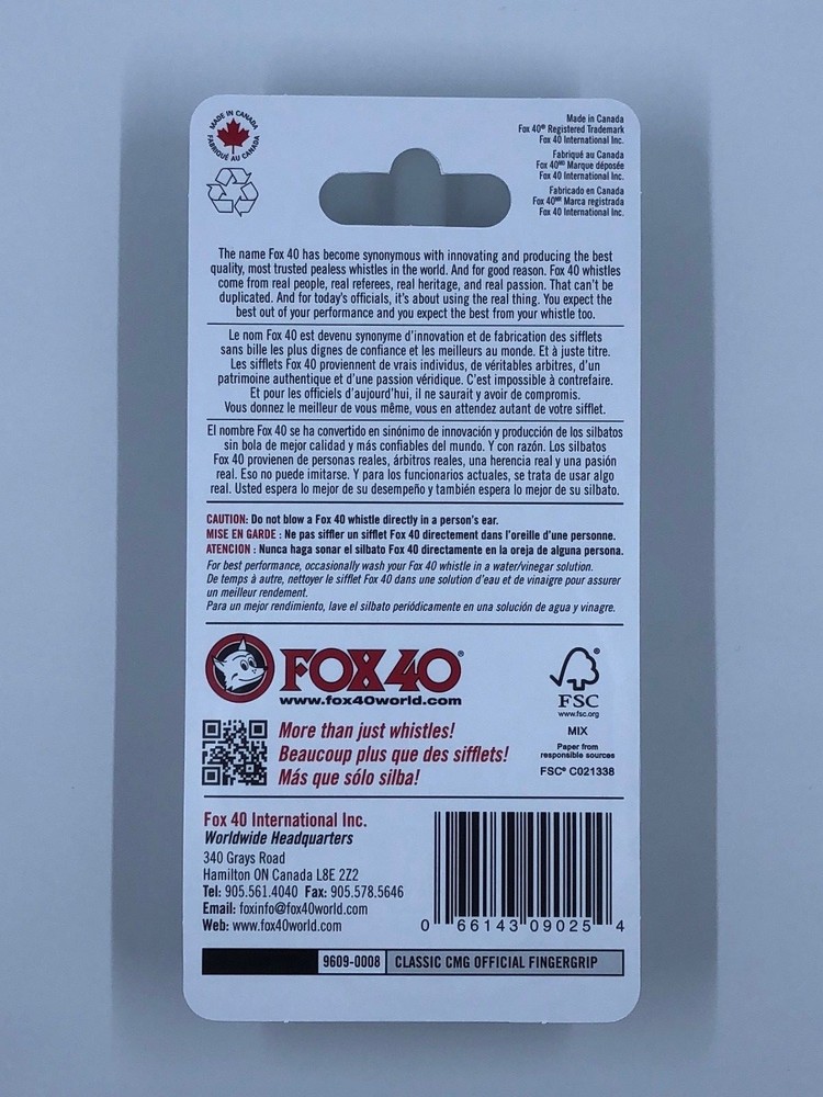 Fox 40 | Classic CMG Fingergrip Whistle Black Referee Alert | 100% Authentic