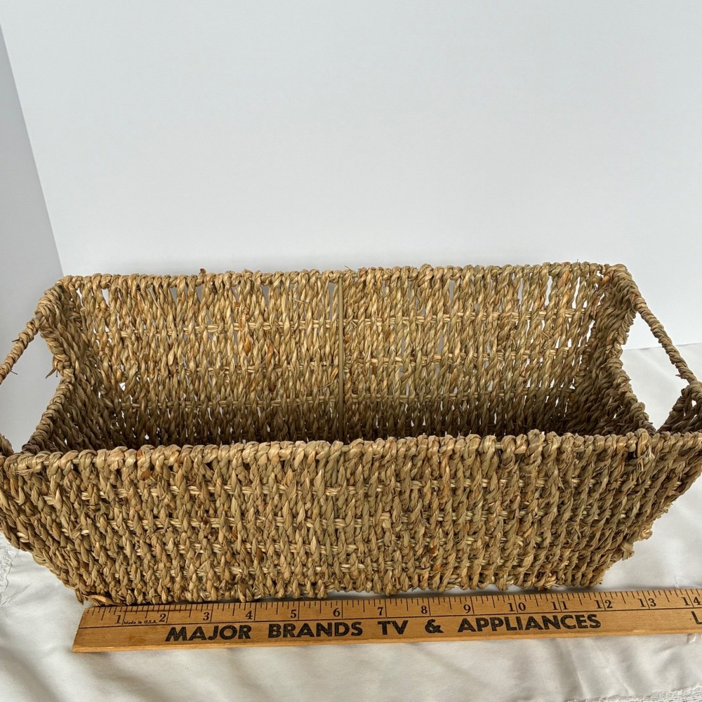 Seagrass Storage Basket Natural Tan Woven Rectangular Bin Handle Coastal Rustic