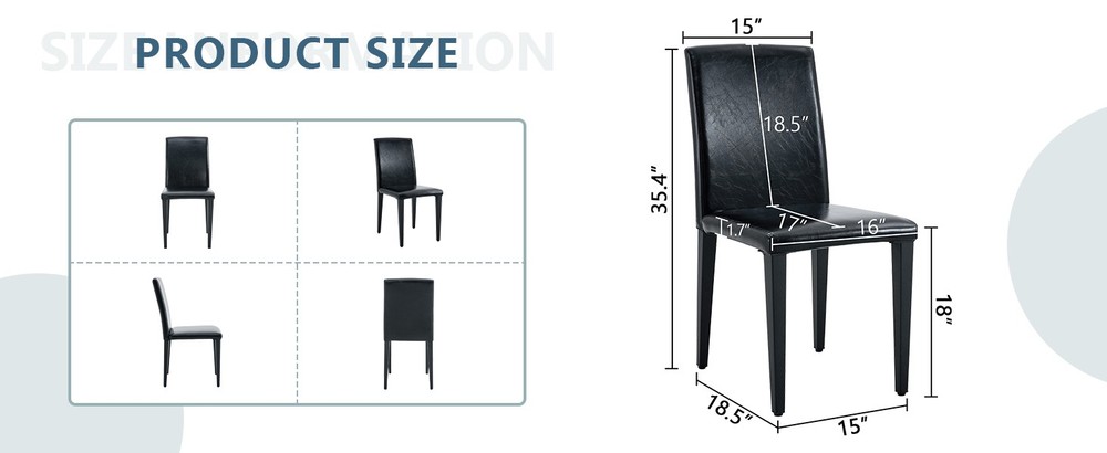 Four black PU dining chairs, simple and versatile, comfortable and accompanied