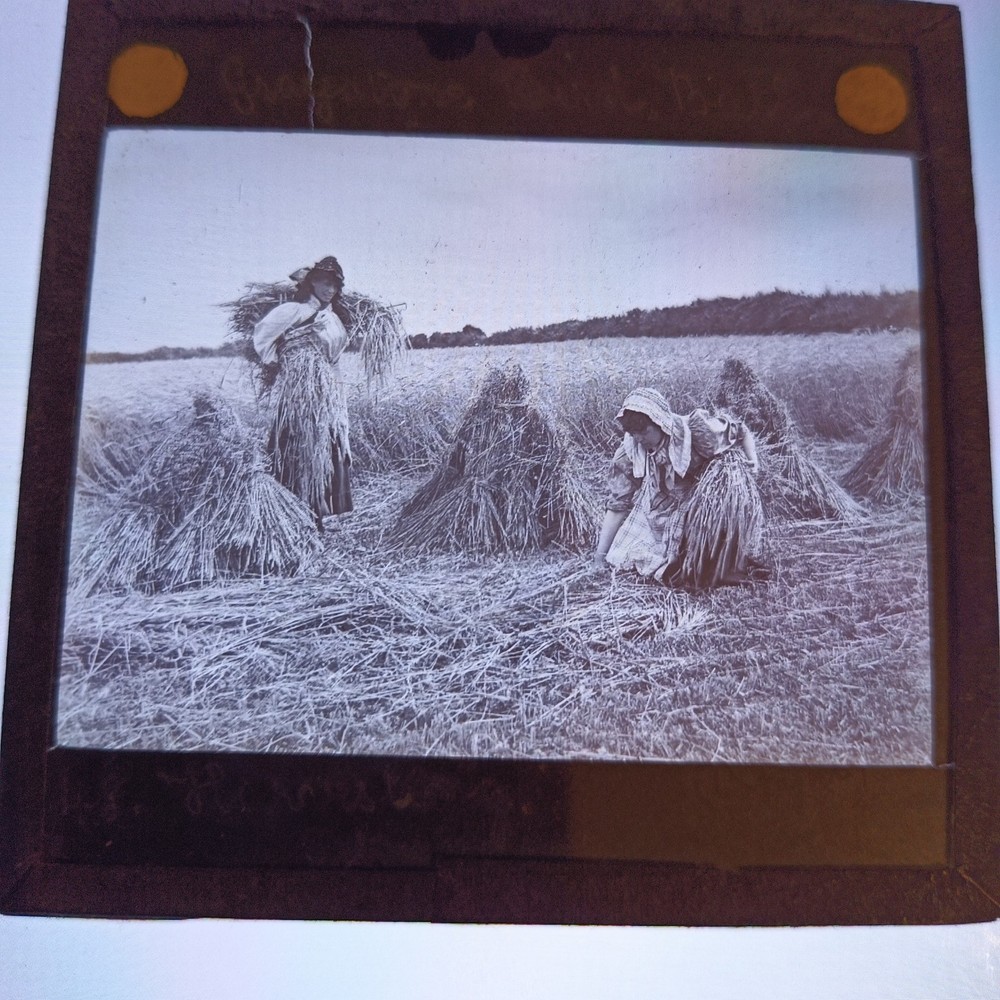 Antique Magic Lantern Slide: Women Sheathing Corn – Greystone, Bath Area