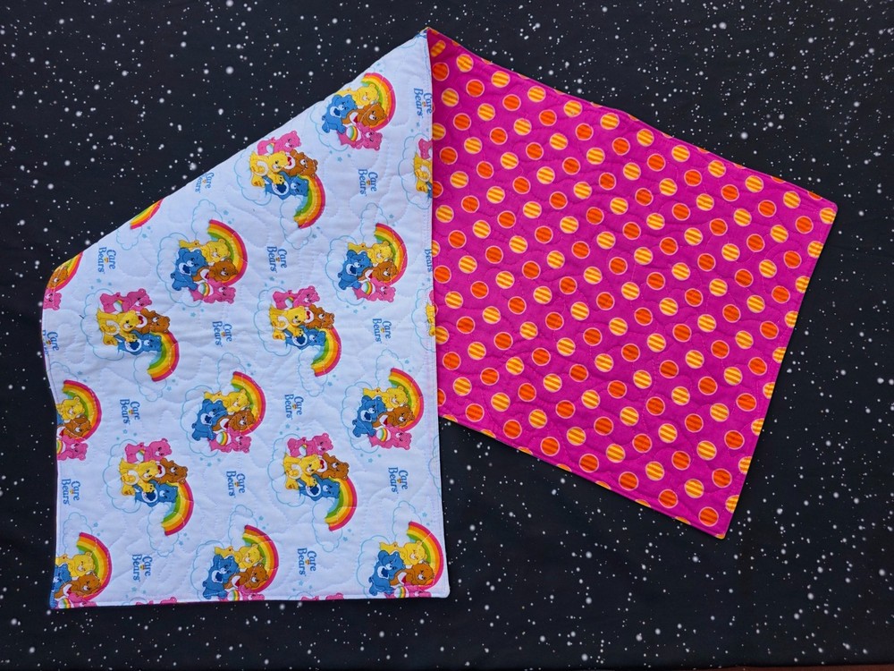 Handmade Quilted Table Runner  C A R E  bears rainbows  clouds stars