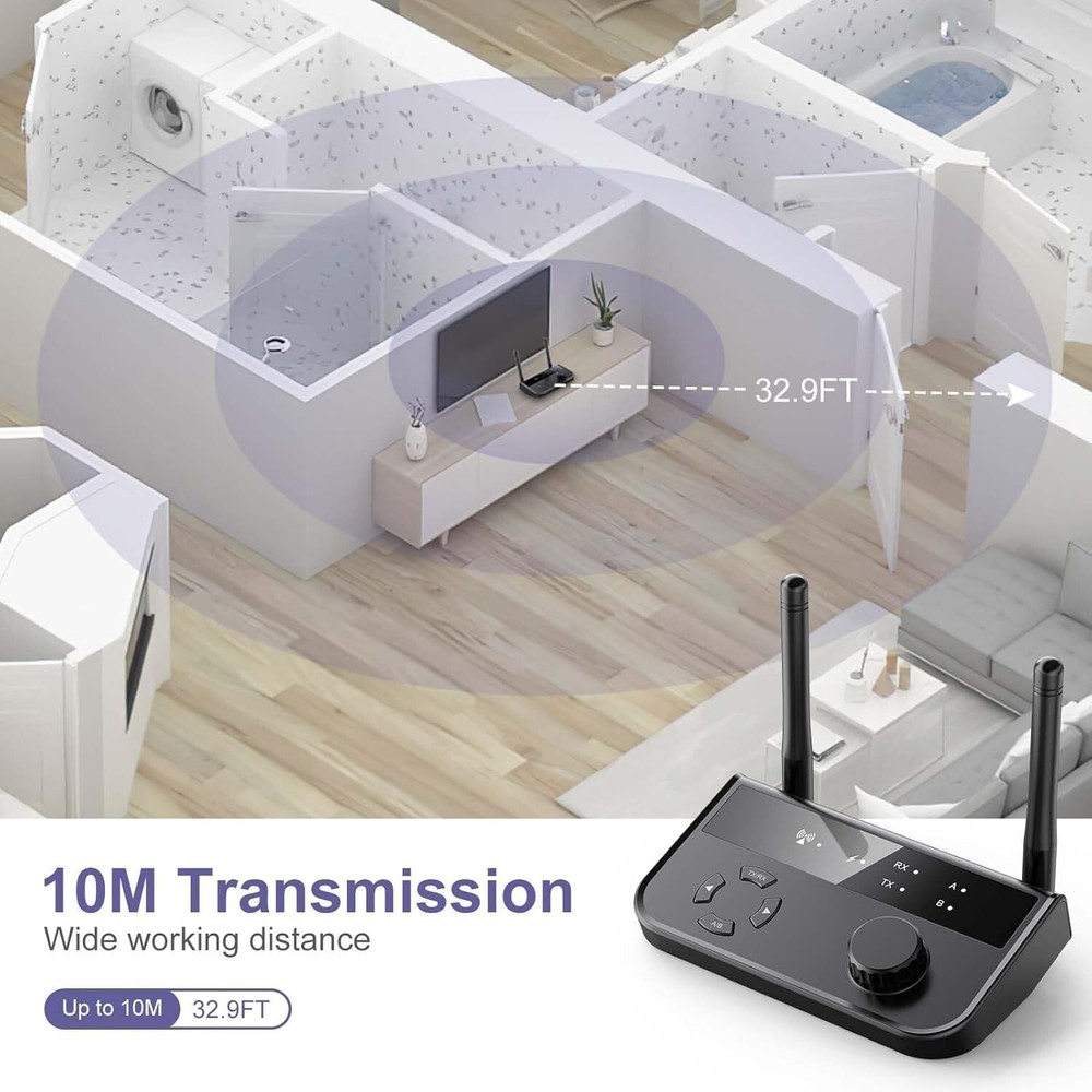 Bluetooth 5.3 Transmitter Receiver, Dual Connection Bluetooth Audio Adapter,
