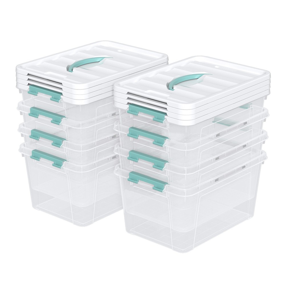 14 Qt Stackable Plastic Storage Bins with White Lids, 8 Packs, Clear