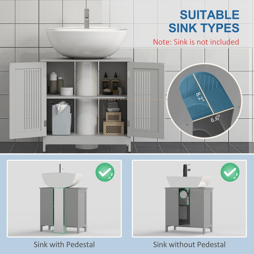 Bathroom Under Sink Cabinet Vanity Unit w/ Adjustable Storage Shelves, Grey