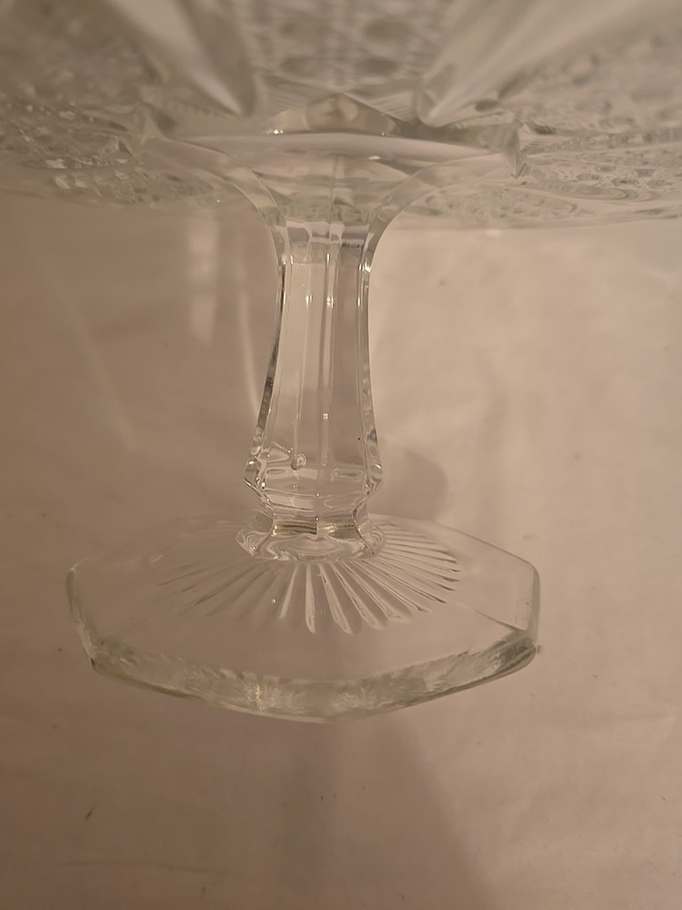 Vtg L.E. Smith Quintec Clear Pressed Glass Pedestal Cake Plate 12"D