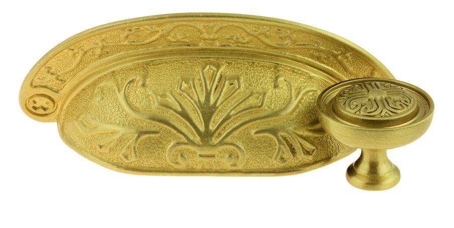 2-1/2" Baroque Scroll Work Cup Pull Satin Brass