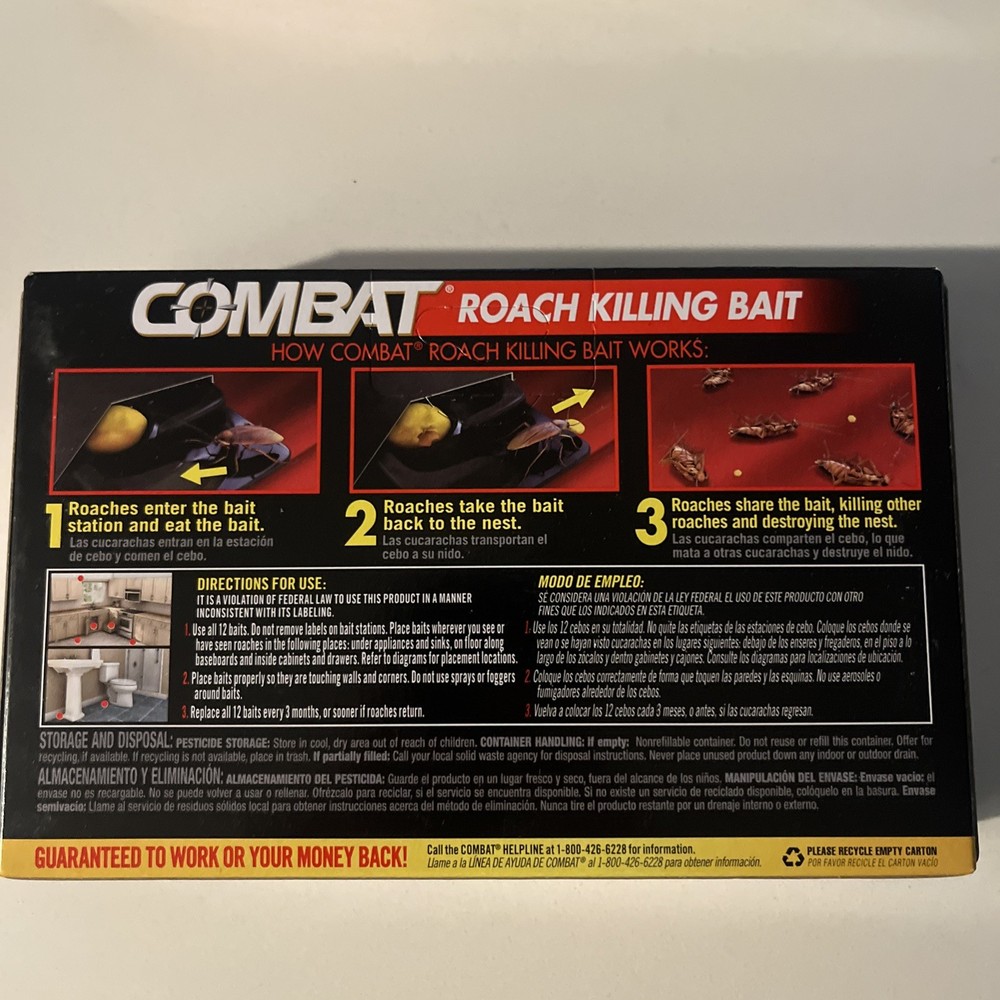 Combat Roach Killing Bait Stations for Small and Large Roaches, 12 Count 3 Pack