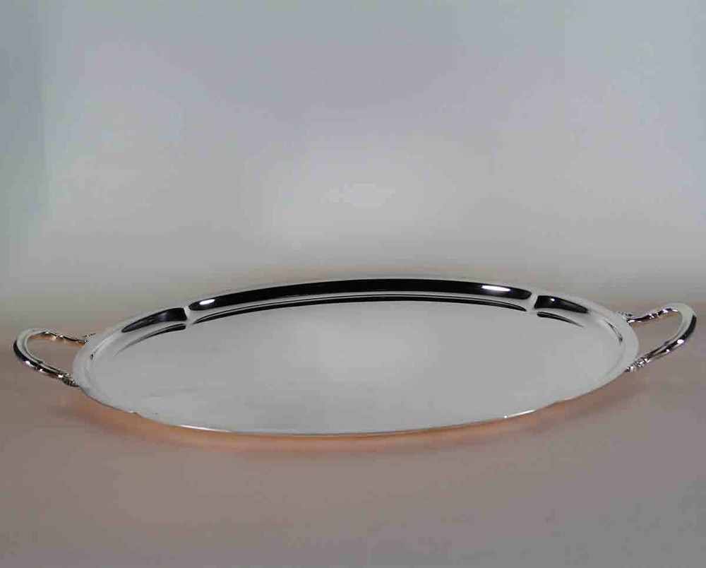 Silver Shaped Oval Tray with Handles, Plain Raw Edge