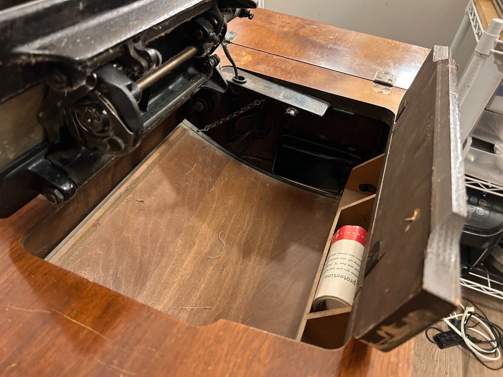 Singer Sewing Machine 1951 with custom table, stool, and accessories
