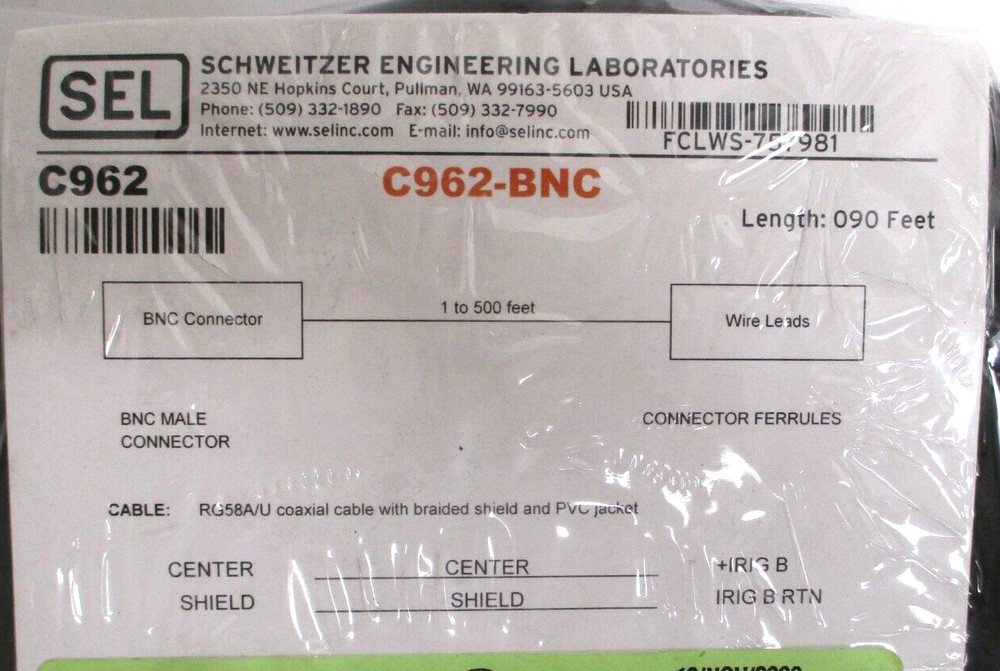 SCHWEITZER ENGINEERING , C962-090 , CABLE COMMUN/DATA/VOICE/COPPER , SURPLUS